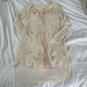 Wilfred XXS silk shirt dress top sheer long cream pink beige hi low hem Aritzia